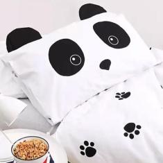 Edredom infantil kit 4 pç com lençol e travesseiro panda - Casa Da Fam