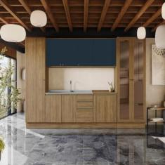 Cozinha Modulada Celeste Kappesberg Nogueira/Azul 7 Peças