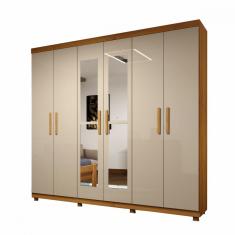 Guarda Roupa Casal 6 Portas 3 Gavetas Com Espelho Olimpo Cinamomo Off White Tcil Móveis
