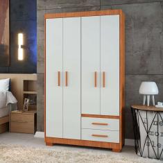 guarda-roupa solteiro priy 4 pt 2 gv freijó wood e off white