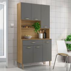 Armário de Cozinha Apolo 6 Portas 1 Gaveta Freijó/Gris - Kits Paraná