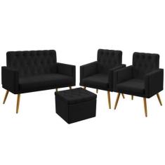 Kit Poltrona Namoradeira e 2 Poltronas Decorativas Estofada Nina Rodap
