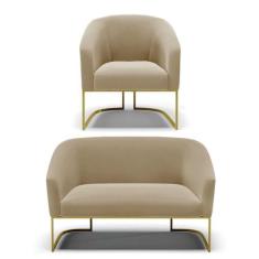 Namoradeira E Poltrona Base Industrial Dourado Stella Suede D03 - D'ro