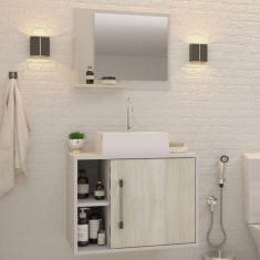 Armário De Banheiro Com Cuba E Espelho 1 Porta 2 Prateleiras Branco Chess/snow 13687 - Compace