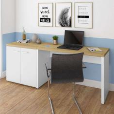conjunto de escrivaninha com armário de escritório toq 2 pt branco e olmo 75 cm