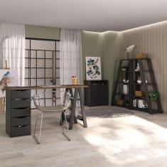 conjunto de escrivaninha com 2 estantes e armário de escritório spirit cool star 2 pt 5 gv preto e nogal