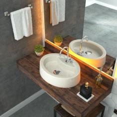 Kit Cuba OV43 com Válvula Click 1 Polegada G e Sifão Cromado e Flexível Compace Bege