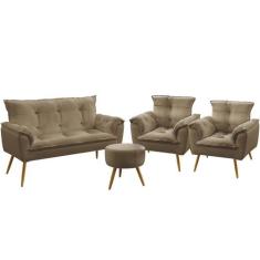 Kit Poltrona Namoradeira e 2 Poltronas Decorativas Estofada Beta Puff 