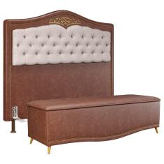 Cabeceira Cama Box Casal 140cm Com Calçadeira Baú Imperial J02 Facto Marrom/Bege - Mpozenato