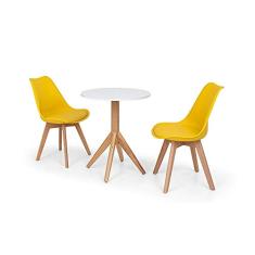 Conjunto Mesa de Jantar Maitê 60cm Branca com 2 Cadeiras Eames Wood Leda - Amarela