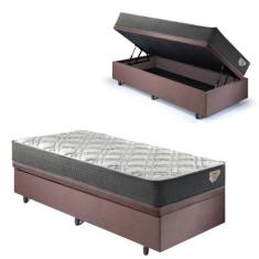Cama Box Solteiro com Baú 88x188 Suede Marrom com Colchão Adapto Molas