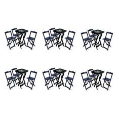 Kit 6 Conjuntos De Mesa Bistrô Dobrável Jack Daniel`s Com 3 Banquetas De Madeira Preta