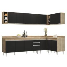 Armário De Cozinha Modulado De Canto 7 Peças Cp35 Balcão Com Tampo Castanho/preto - Lumil