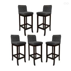 Kit 5 Banquetas Média com Encosto Matelassê Nice Madeira Maciça Suede 