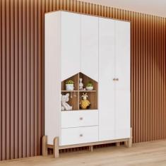Guarda-Roupa Infantil Ternura 4 Portas 2 Gavetas Branco/Jequitibá - Henn