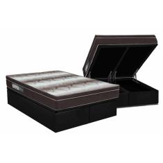 Cama Box Baú Queen: Colchão Ortopédico Ortobom Light + Base crc Suede Black (158x198)