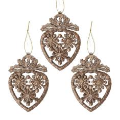 Enfeite De Natal Rosé Com Glitter Morango - 3 Unidades