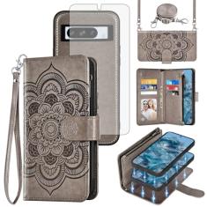 Asuwish Capa de celular para Google Pixel 8 Pro 5G com zíper carteira destacável com protetor de tela de vidro temperado alça transversal porta-cartões de flores Pixel8Pro Pixel8 XL Oito 8Pro Mulheres