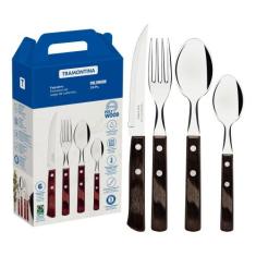 Faqueiro Tramontina Polywood Inox Cabos Madeira Castanho 24 Peças, Cas