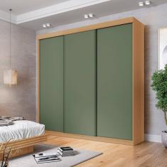 Guarda-roupa Casal 3 Portas de Correr Lisas Samambaia Cabecasa Madeiramadeira Carvalho/Verde