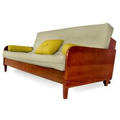 Sofá Cama Paris Sarja Bege Claro Madeira Nobre Cor Imbuia