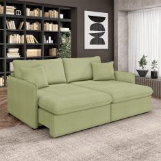Sofá Reclinável E Retrátil Gandalf Bipartido 194cm Caixa Zero Com Almofadas Bouclê Verde G33 - Gran