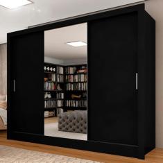 Guarda Roupa Casal Layla 3 Pts Espelho Central Preto Fosco - M.a Preto Fosco