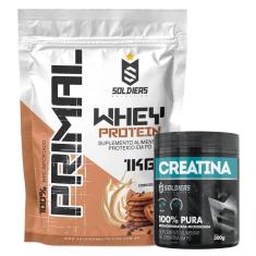 Kit: Whey Protein Primal 1Kg 100% Importado + Creatina Monohidratada Pote 300g - Soldiers Nutrition-Unissex