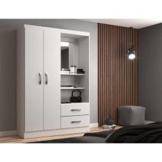 Guarda Roupa Capelinha 2 Portas Dobradiça 2 Gavetas MDP com Espelho Branco Evidência Móveis