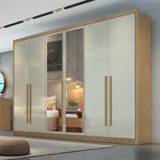 Guarda Roupa 6 Portas 6 Gavetas com Espelho Reno Novo Horizonte Cumaru Cinza