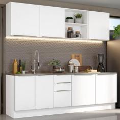 Armário de Cozinha Completa 240cm Branco Veludo Lux Madesa 05, Branco