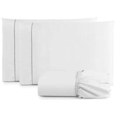 Jogo De Lençol Cama Box Casal 3 Peças Percal 400 Fios Branco - Casa Ho