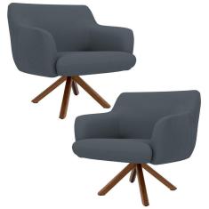 Kit 2 Poltronas Decorativas Giratórias Base Giromad Madeira Jade C-03 Corano Cinza - Domi