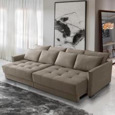 Sofá Cama Retrátil e Reclinável 2,10m com Molas Carol Veludo Cappuccin