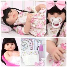 Boneca Reborn Realista Menina Morena Princesa Com 13 Itens - Cegonha R
