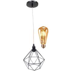 Pendente Aramado Diamante Lustre Cabo Cristal P + Lâmpada Led ST64 Vintage Retrô Agp Gmh