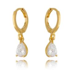 Brinco De Argola Pequena Com Pingente Gota Cristal