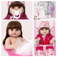 Boneca Reborn Siliconada Princesa Girafinha 46cm + Carrinho - Cegonha 