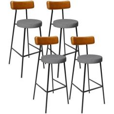 Kit 4 Banquetas Alta Bar Cozinha Jantar Milão L02 material sintético W
