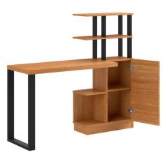 Escrivaninha em MDF 5 Prateleiras 1 Porta 135 cm Freijó/Preto Fosco Pr