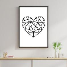 Quadro Decorativo Coração Geométrico - Preto e Branco 45x34cm - Quadro