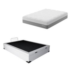Cama Box Baú Martin Premium com Colchão Casal Sublime Mola Ensacada e Espuma Viscoelástica (32x138x188) Cinza e Branco