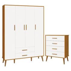 Jogo de Quarto Infantil Isis Guarda Roupa 4 Portas e Cômoda 4 Gavetas 