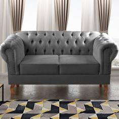 Sofá 2 Lugares Decoração Sara Recepção Dom Pedro Chesterfield Cinza Grafite