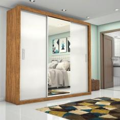 Guarda Roupa Casal com Espelho 3 Portas de Correr Ilheus Plus - Carioc