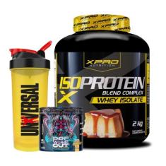 Kit Whey Protein Iso Blend Complex 2kg/Coqueteleira/Pré Treino 300g XP