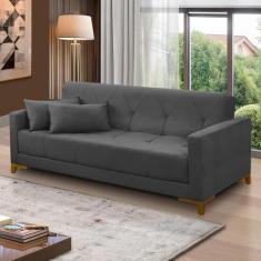 Sofá Cama 3 lugares 2,00m Aurora Suede Cinza Adonai Estofados