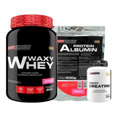 Kit Waxy Whey 900g + Creatina 100g + Albumina 500gr - Bodybuilders-Unissex