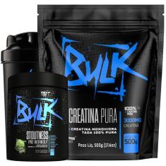 Kit Creatina Pura 100% Monohidratada 500g + Pré Treino Stoutness 300g + Shaker - Bulk Suplementos-Unissex