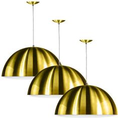 Kit 3 Lustres Pendente Meia Lua 40cm Alumínio Dourado